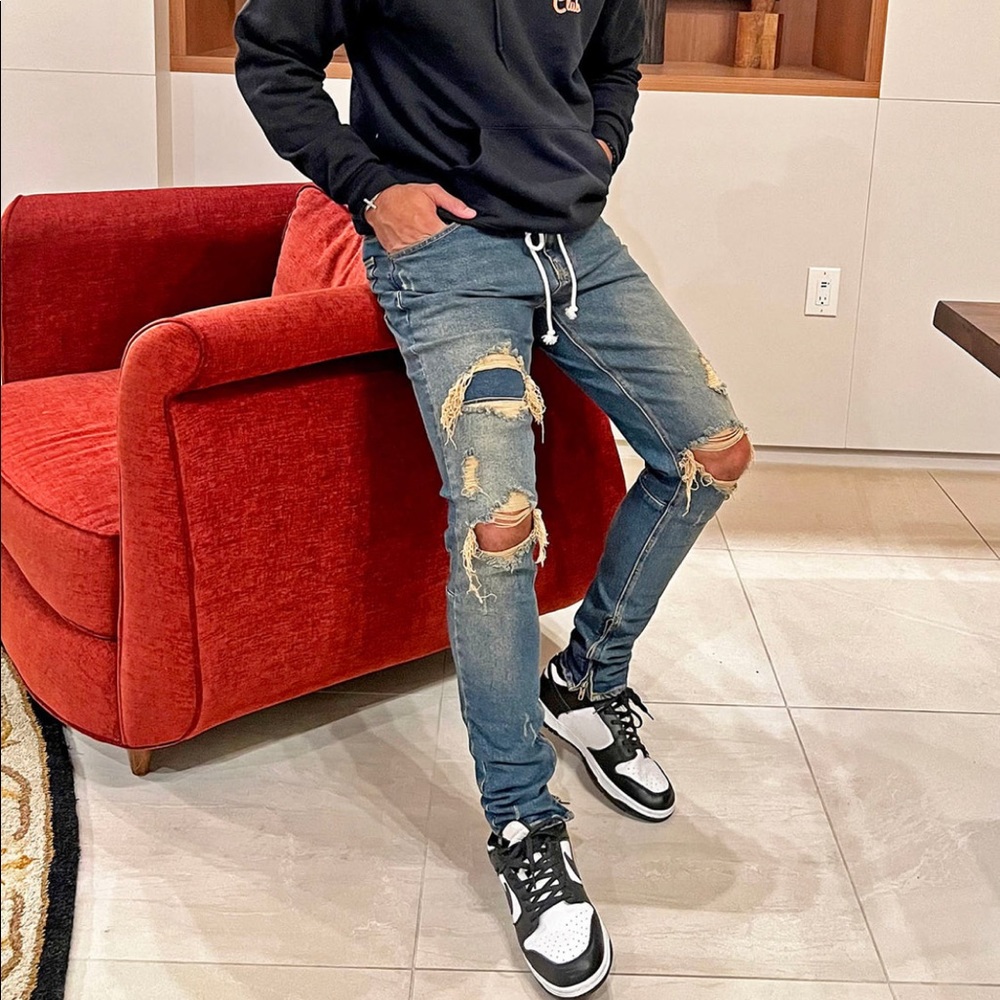 Fashionnova Mens Chase the Money Skinny Jeans Vintage Blue Wash Size 34